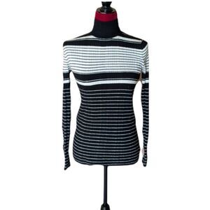 Mossimo Black & White Striped Turtle Neck Sweater Size Small